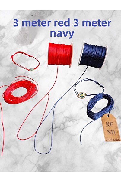 ENEFENDİ 3 Meters Red & Navy Bracelet Necklace String - Macrame & Parachute String, Color 1mm