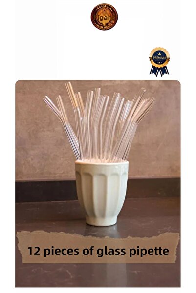 figanlar ambalaj (Thick) 1St Quality Reusable Washable 12Pcs Glass Drinking Straws + 2Pcs Cleaning Brush