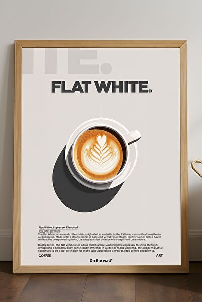 Duvarda Poster cu ramă din lemn natural, cafea albă plată, pictură decorativă...