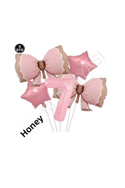 BAL10 DÜNYASI Pink Color Balloon Set - Bow Numeral Star Foil for 7Th Anniversary