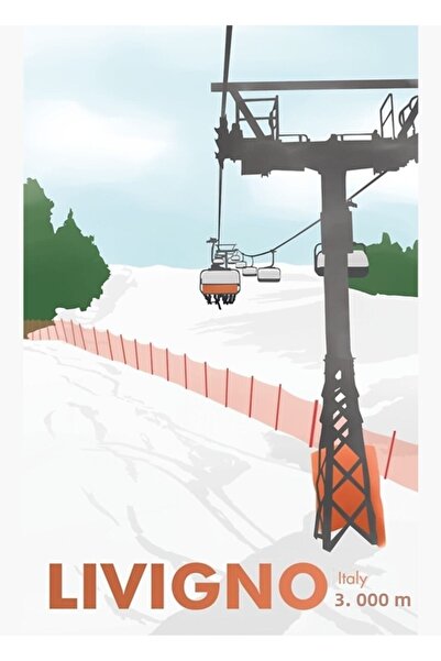 Universal Tablou peisaj cu schiori Livigno, Poster decorativ din lemn