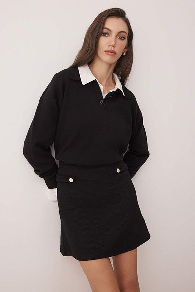 Trendyol Collection Black Pencil Tweed Button Detail Short/Mini Knitted Skirt Twoaw26Et00086