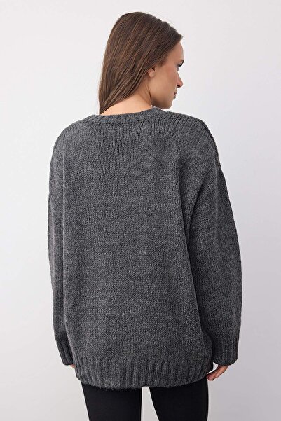 Trendyol Collection Wardrobe Essentials Anthracite Soft Textured Wide Fit Basic Knitwear Sweater |   Twoaw26Kz000730