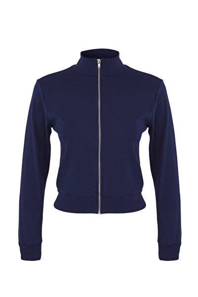 Trendyol Collection Navy Blue Zippered Slim/Fitted Knitted Sweatshirt Twoaw26Sw00006