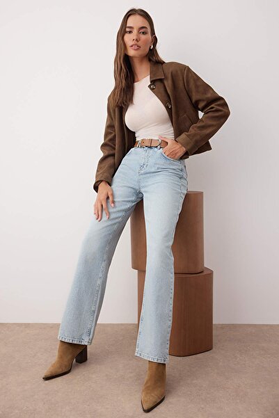 Trendyol Collection Albastru deschis-6001 Blugi cu talie înaltă și picioare largi TWOAW24JE00074