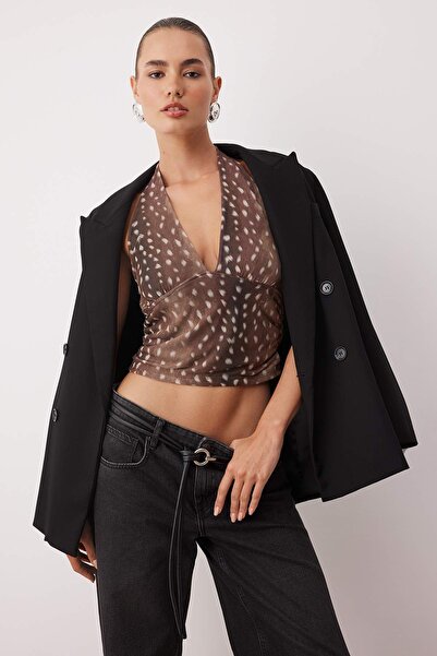 Trendyol Collection Animal Patterned Body Fitting Knitted Party Blouse Tpraw26Bz00024