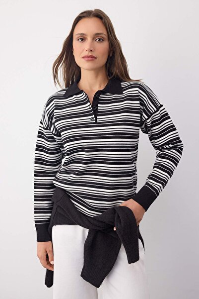 Trendyol Collection Wardrobe Essentials Negru Premium/Finețe Speciale Pulover Tricotaj cu guler polo | TWOAW26KZ00060