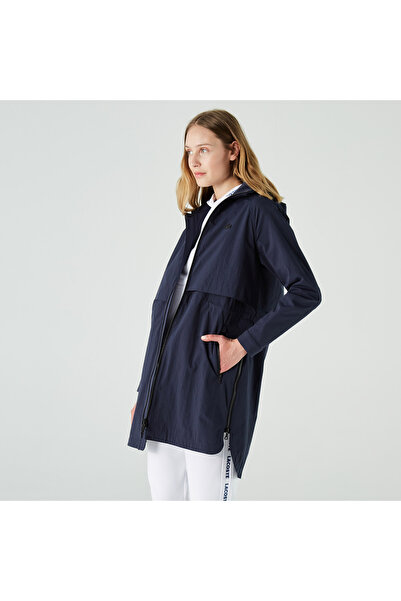 Lacoste Women's Hooded Zippered Navy Blue Coat
