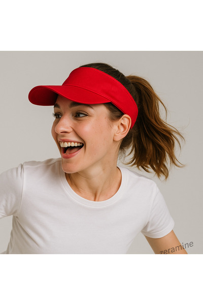 ZERAMİNE Kırmızı Vizör Şapka Uv Koruyuculu Siperlik Tenis Şapka Arkadan Ayarlamalı