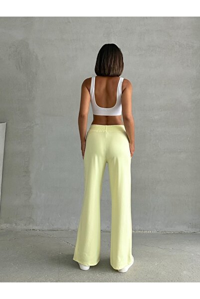 Miss Prova Yan Şeritli Geniş Paça Eşofman Altı Sarı MISSEA25067
