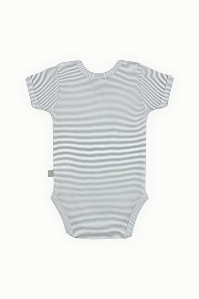 Boumini Cotton Baby Short Sleeve Snap Fastener Body Gray Striped Envelope Collar 0-36 Months