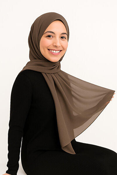 Stella Eşarp Women's Plain Light Coffee Colored Thin Chiffon Shawl