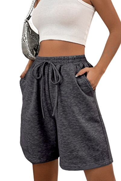 NAKRUF Kadın Şort 3’lü Set – Siyah Gri Füme – Yazlık Rahat Regular Fit