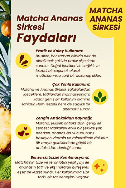 Mim and More Matcha & Ananas Sirkesi - Organik, Doğal Fermantasyon, %100 Doğal, Katkısız, 250 ml