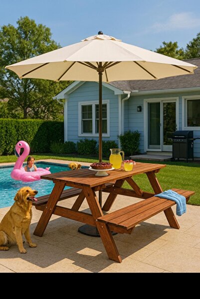 pinoxi Masif Ahşap Bahçe Masası Piknik Masası Ormancı Masası