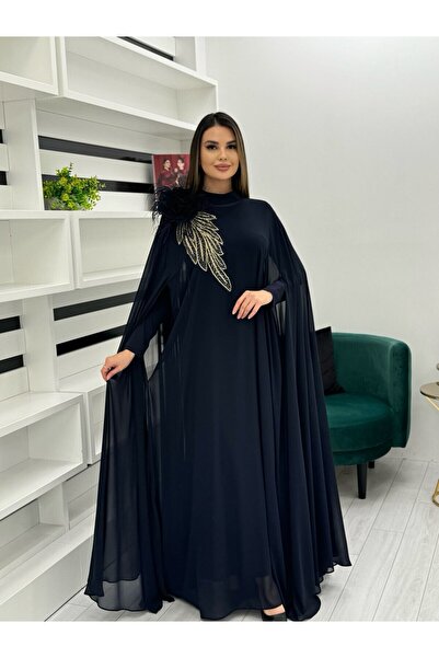 White Corner 3185 YAKA EL İŞİ İŞLEMELİ ÇİÇEK DETAYLI TASARIM ELBİSE