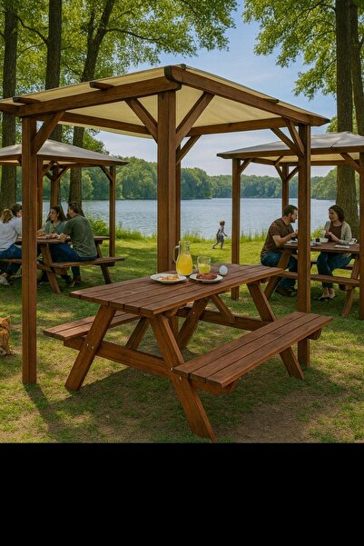 pinoxi Masif Ahşap Bahçe Masası Piknik Masası Ormancı Masası