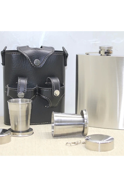 SepetBudur Leather Sheathed Flask Set Alk3931