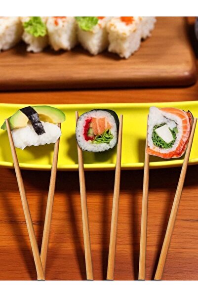 lstri Bambu Suşi Çöpsitik Chopstick 5 Li Desenli Yıkanabilir Çin Çubuk Suşi R...
