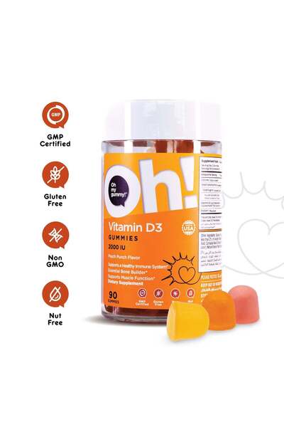 Oh My Oh ! علكات فيتامين د3، ٢٠٠٠ وحدة دولية (بنكهة الخوخ، ٩٠ علكة)