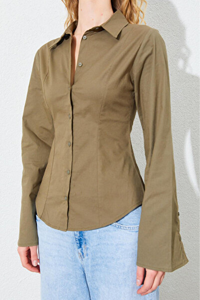 EDITION WOMAN Πουκάμισο Ισπανικό μανίκι με χακί μέση 100% βαμβάκι | ED100166847