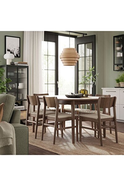 IKEA yuvarlak yemek masası, kahverengi kayın, 4-6 kişilik, açılabilir, 115/170 cm
