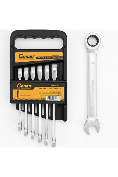 CONAN 7-Piece Ratchet Wrench Set - Chrome Vanadium - Sizes 8 to 19 mm