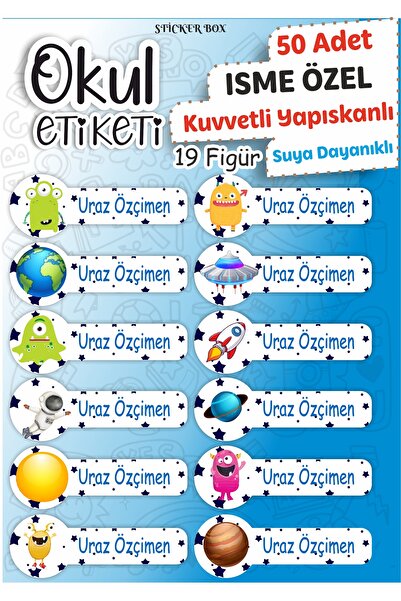 Think And Print Uzay Temalı Defter Kitap Kalem Etiket Okul Etiketi Seti 50 adet