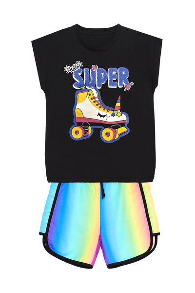 MSHB&G Unicorn Patterned Girl's Summer Set - T-shirt and Shorts