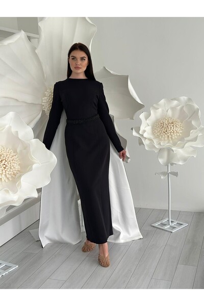 White Corner 2914 EL İŞİ TAŞ İŞLEMELİ TASARIM ELBİSE