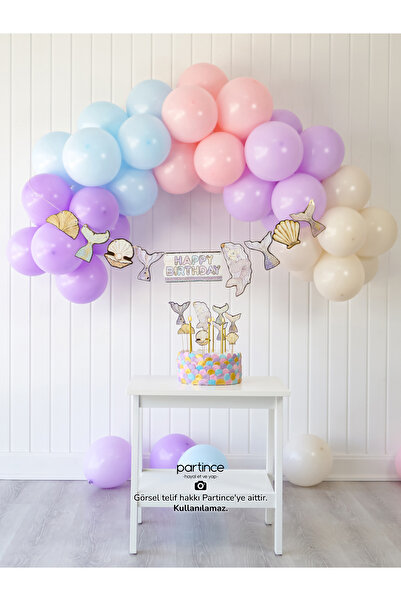 partince Deniz Kızı Tema Doğum Günü Mermaid Balon Zincir Seti