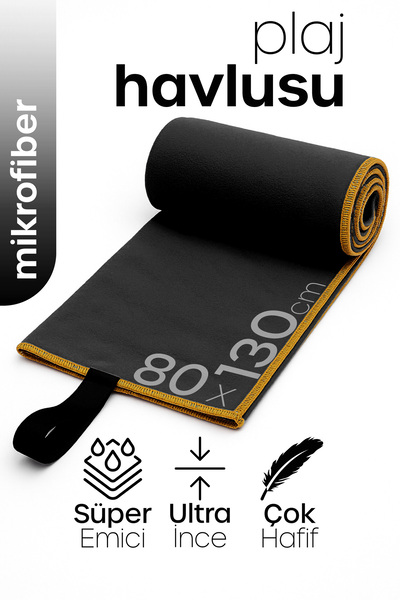 Telvesse Unisex Microfiber Beach Towel 80X130Cm Soft Textured Sea Bath Sports Towel Large Size Black
