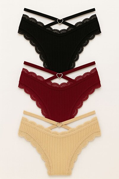 MAVİ QUMSAL Ribana Halkalı Bikini 3'lü Set