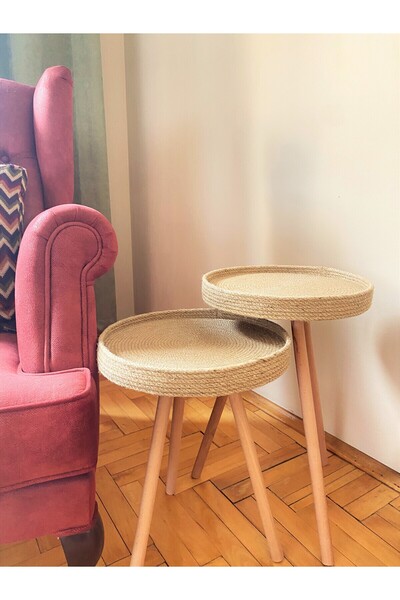 AEKI Design&Art Double Decorative Multi-Purpose Wooden Leg Wicker Basket - Home Decoration - Wicker Basket