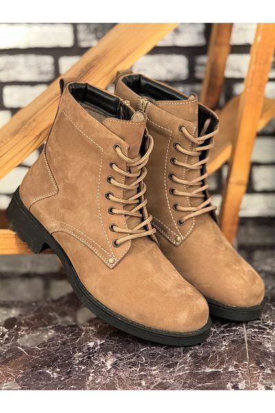 Ghattix Sand Nubuck Genuine Leather Durable Zippered Men's Boots