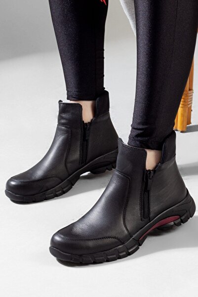 Adım Adım Γυναικείες μαύρες γνήσιες δερμάτινες αντιολισθητικές σόλες, εξαιρετικά εύκαμπτες, ανθεκτικές στο κρύο