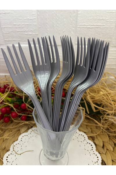 Deniz Party Store Gümüş Gri Plastik Kullan At Çatal 25 Li Paket
