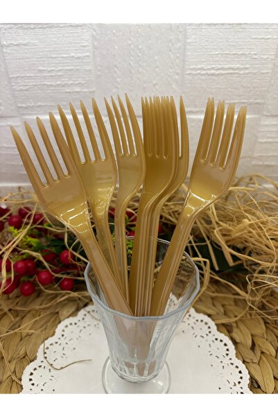 Deniz Party Store Gold Altın Plastik Kullan At Çatal 25 Li Paket