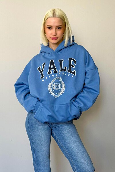 Seeh سويت شيرت نسائي بغطاء للرأس مقاس كبير من النيلي SH129