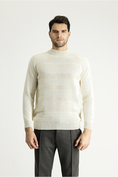 Kiğılı Yarım Balıkçı Yaka Slim Fit Dar Kesim Desenli Yünlü Triko Kazak