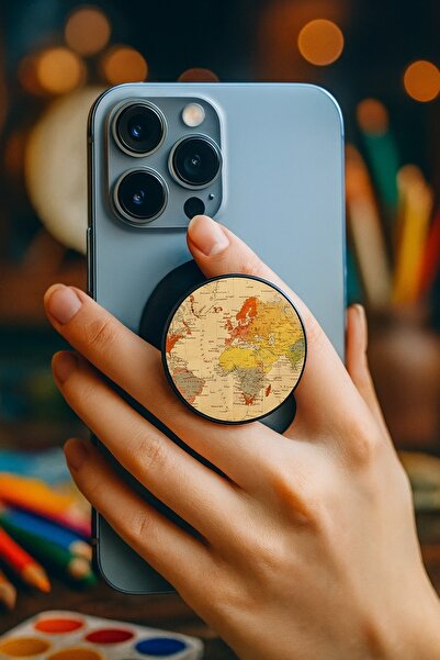 Genel Markalar Retro Atlas Dünya Telefon Tutucu Pop Socket Rahat Kullanım Par...
