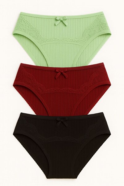 MAVİ QUMSAL Ön Ribana Dantel Şeritli Bato 3'lü Set