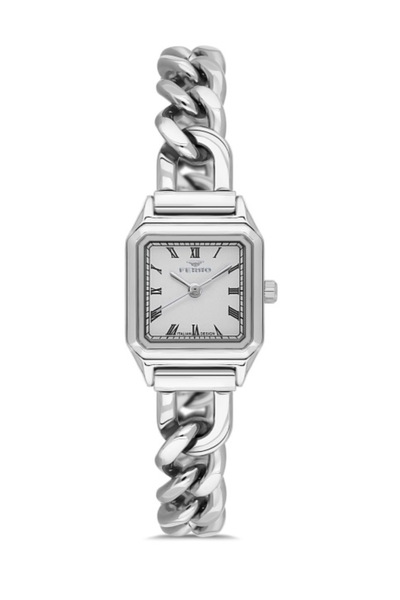 FERRO Mini Kare Çelik Zincir Model Vintage Kadın Kol Saati