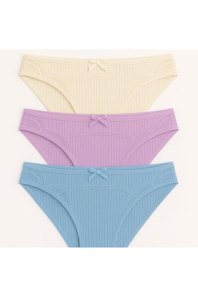 MAVİ QUMSAL Δαντελένια κορδέλα με ραβδώσεις στο μπροστινό μέρος, Σετ Bato 3 τ...