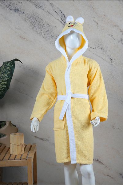 ESMEN Halat de baie brodat galben pentru copii
