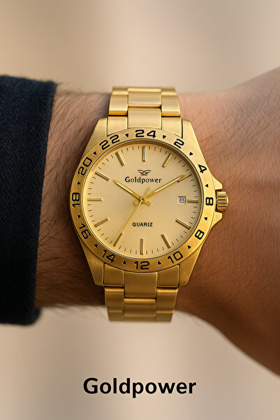 Gold Power Rolex Model Lüks Altın Renk Takvimli Erkek Kol Saati
