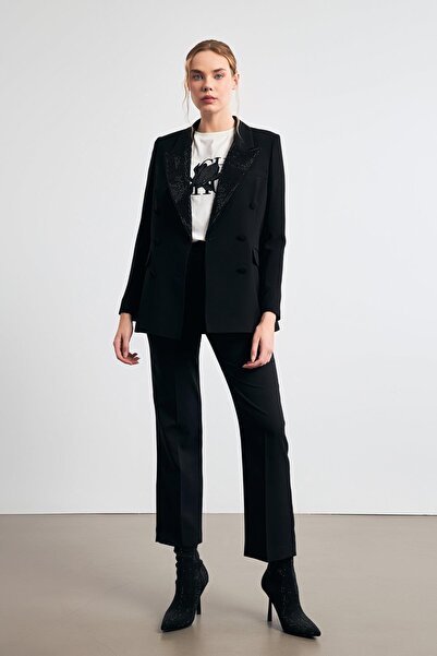 Setre Μαύρο μπουφάν με λεπτομέρεια από πέτρα και κουμπί