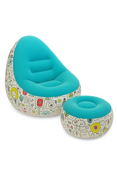 Blasko Inflatable Armchair with Stool and Pump – Indoor/Outdoor, Rubber Cover