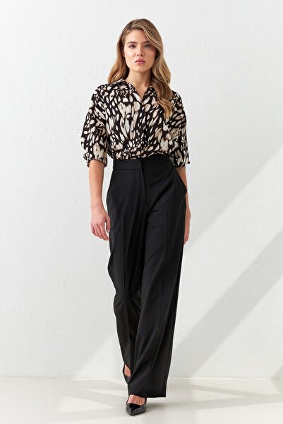 Setre Pantaloni negri cu talie detaliată, cu buzunare, croiala largi