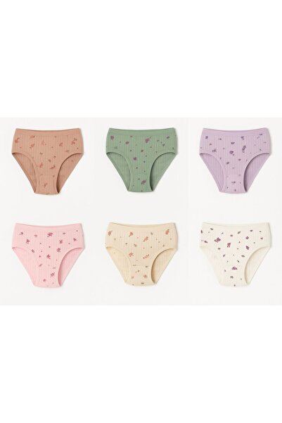 MAVİ QUMSAL Κοριτσίστικα βαμβακερά εσώρουχα με ριμπ μοτίβο Derby, Σετ 6 τεμαχίων